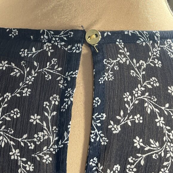 Loft Tiered Dress Navy White Floral Tunic Mini Size XS Extra Small Long Sleeve - Picture 5 of 8